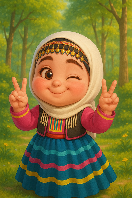 تصویرسازی دختربچه با لباس محلی شمالی